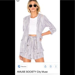 Amuse Society Striped Blazer in Gray and White